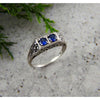 Tang & Song Sterling Silver Bar shape Tanzanite Blue Glass and Marcasite Ring