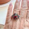 Tang & Song Sterling Silver Rectangular Red CZ Marcasite Criss-Cross Side Ring