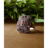 Tang & Song Sterling Silver Ring Art Deco Red CZ and Marcasite Stones