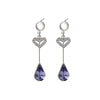 Tanzanite Teardrop Swarovski Crystal And Heart Drop Earrings