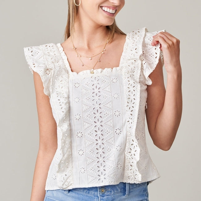 Taralynn Eyelet Top Pearl White