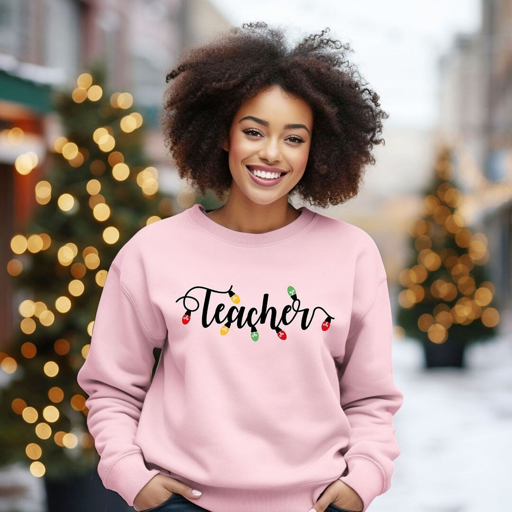 Teacher Christmas Lights Graphic Sweatshirt