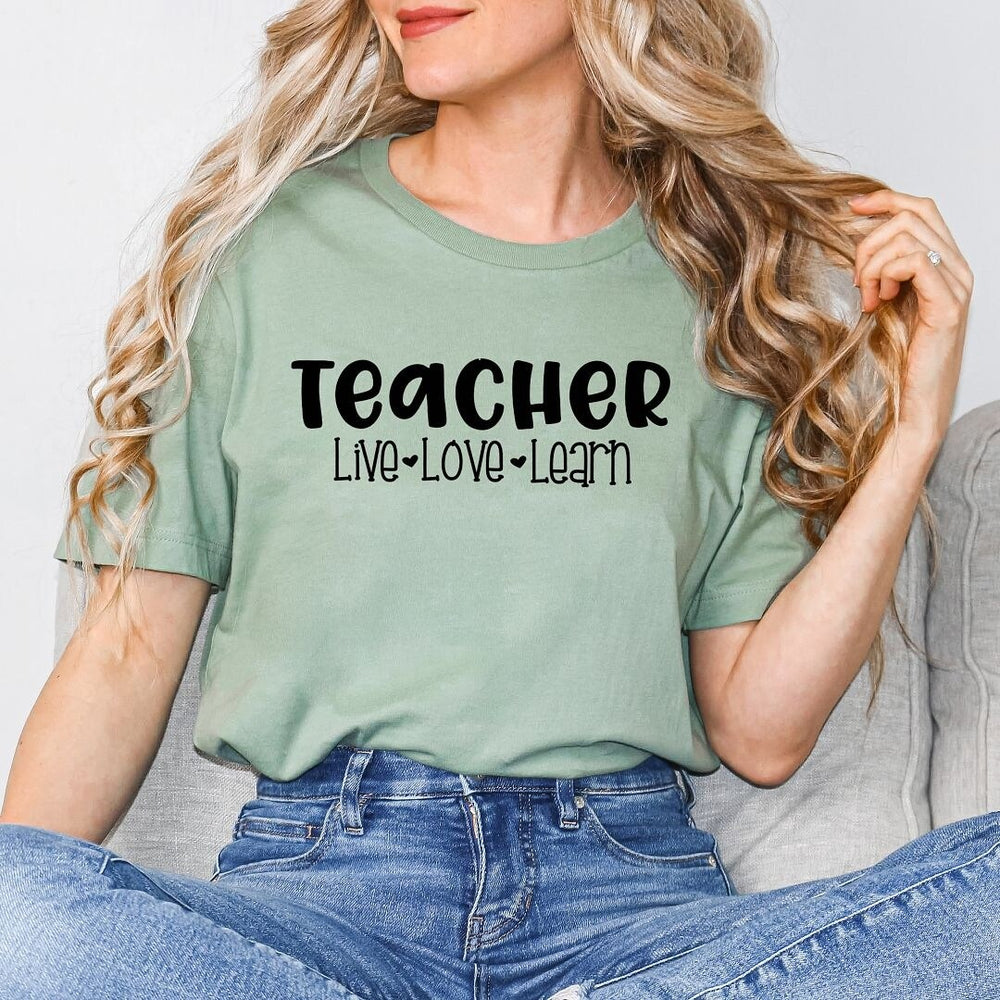 Teacher Live Love Learn Short Sleeve Crewnneck Tee