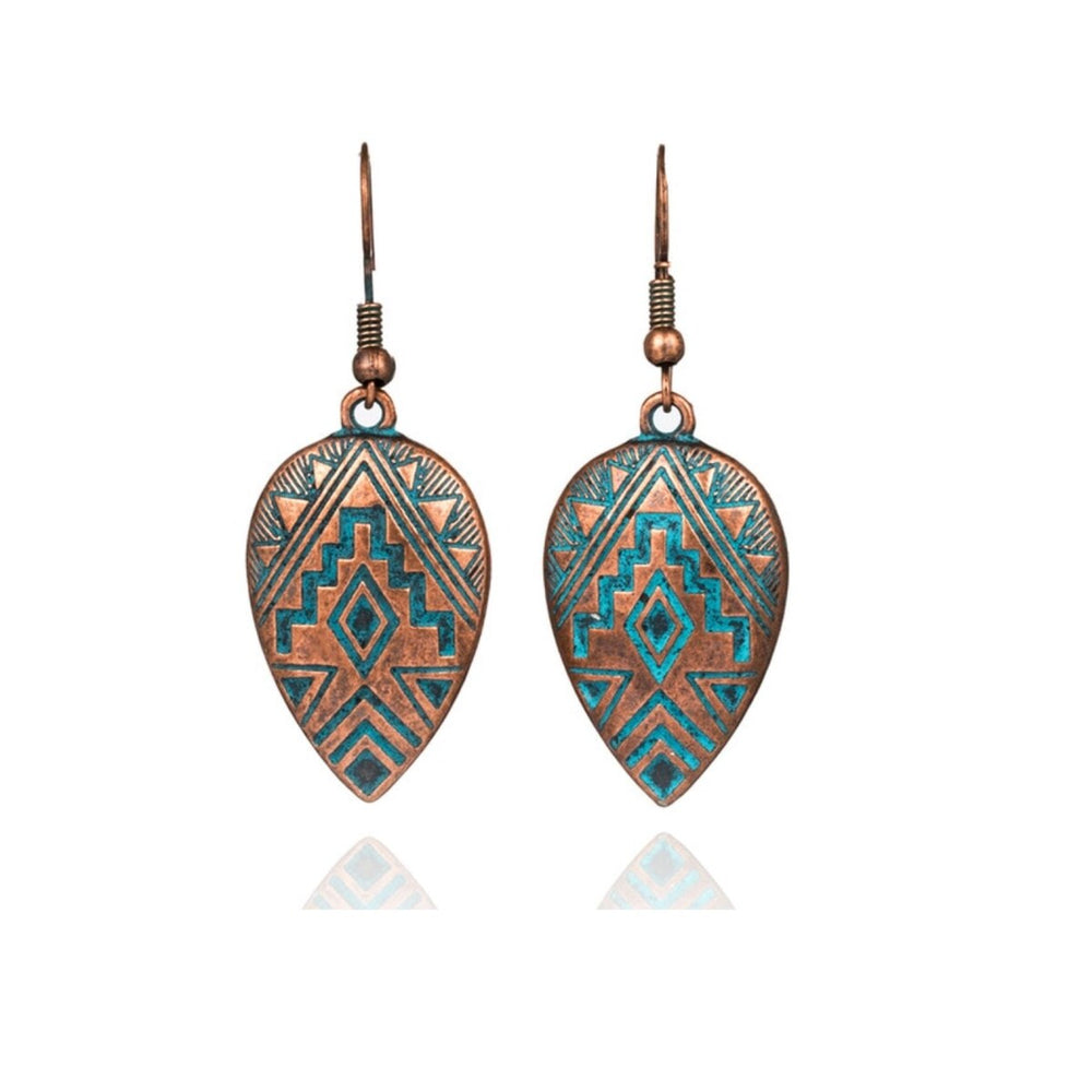 Teal Brass Geometric Teardrop Earrings