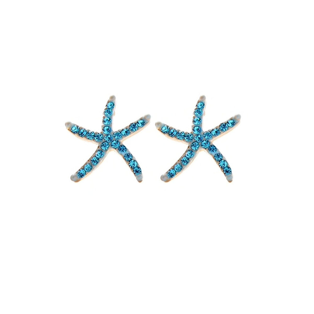 Teal Crystal Goldtone Starfish Stud Earrings