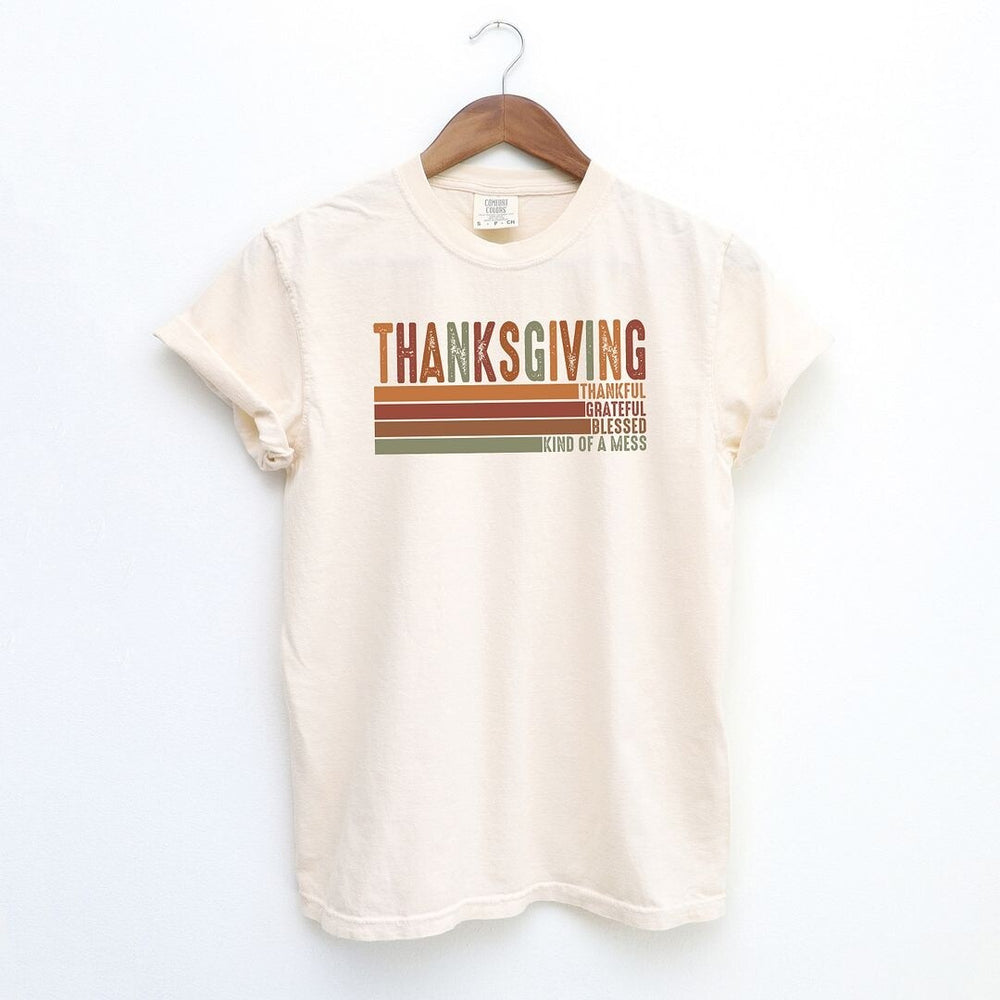 Thanksgiving Stripe Distressed Garment Dyed Tee