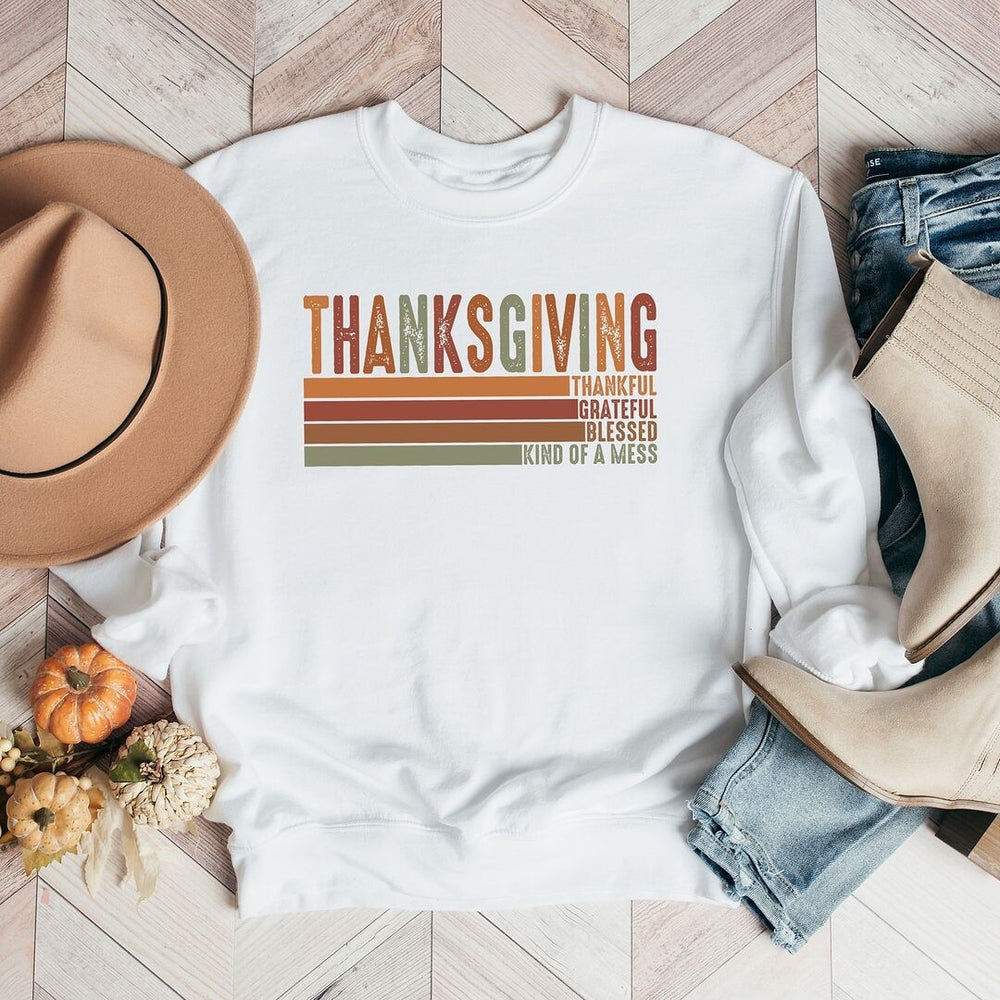 Thanksgiving Stripe Distressed Graphic Sweatshirt