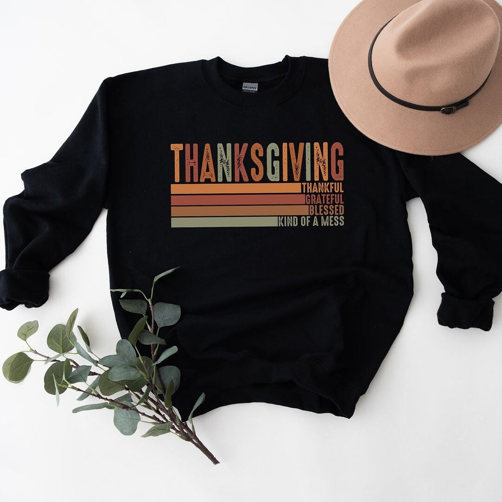 Thanksgiving Stripe Distressed Graphic Sweatshirt