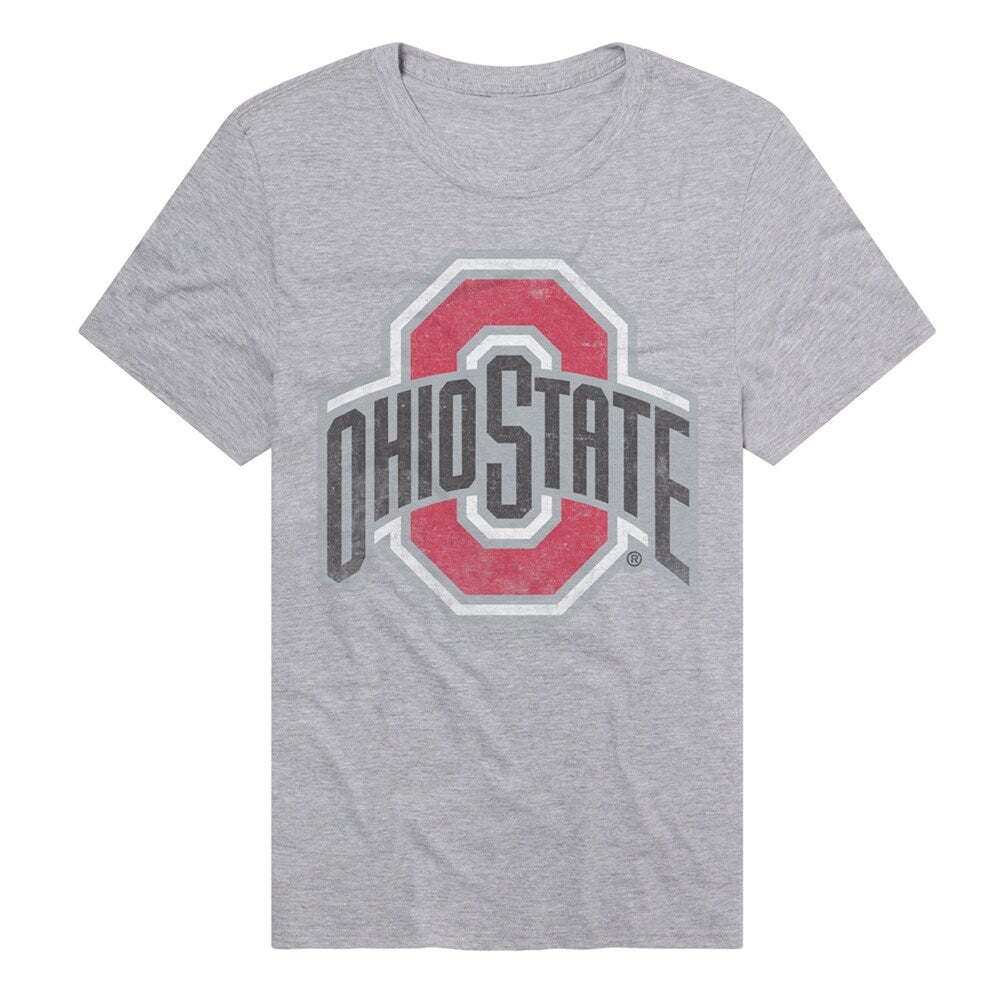 The Ohio State University Simple Distressed Logo Unisex Adult Heathered Premium T Shirt