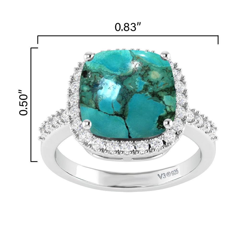 Tibetan Turquoise and White Topaz Sterling Silver Halo Ring