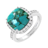 Tibetan Turquoise and White Topaz Sterling Silver Halo Ring