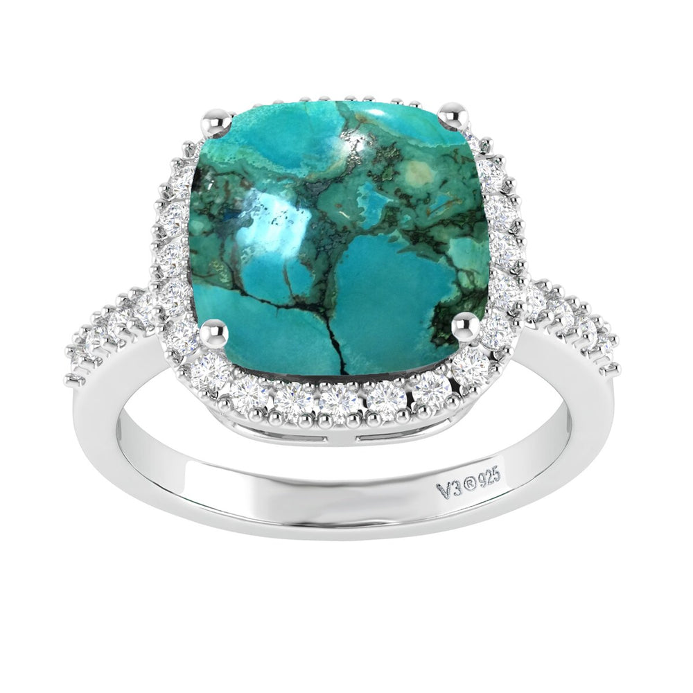 Tibetan Turquoise and White Topaz Sterling Silver Halo Ring