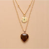 Tiger Eye & Goldtone Heart Layered Pendant Necklace - White