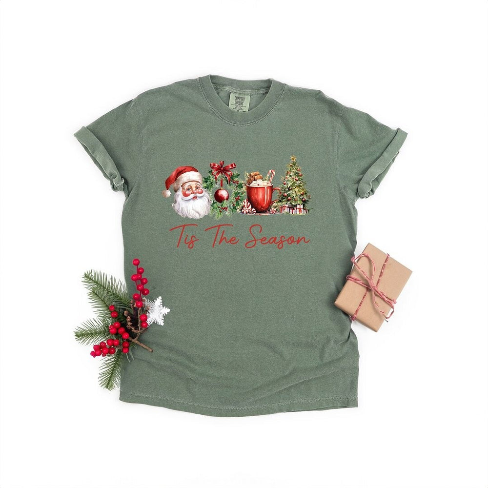 Tis The Season Christmas Collage Garment Dyed Tee