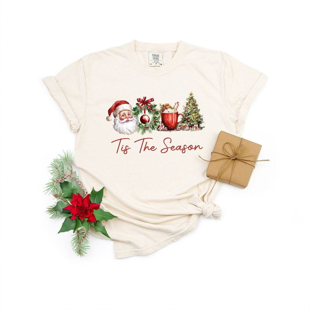 Tis The Season Christmas Collage Garment Dyed Tee