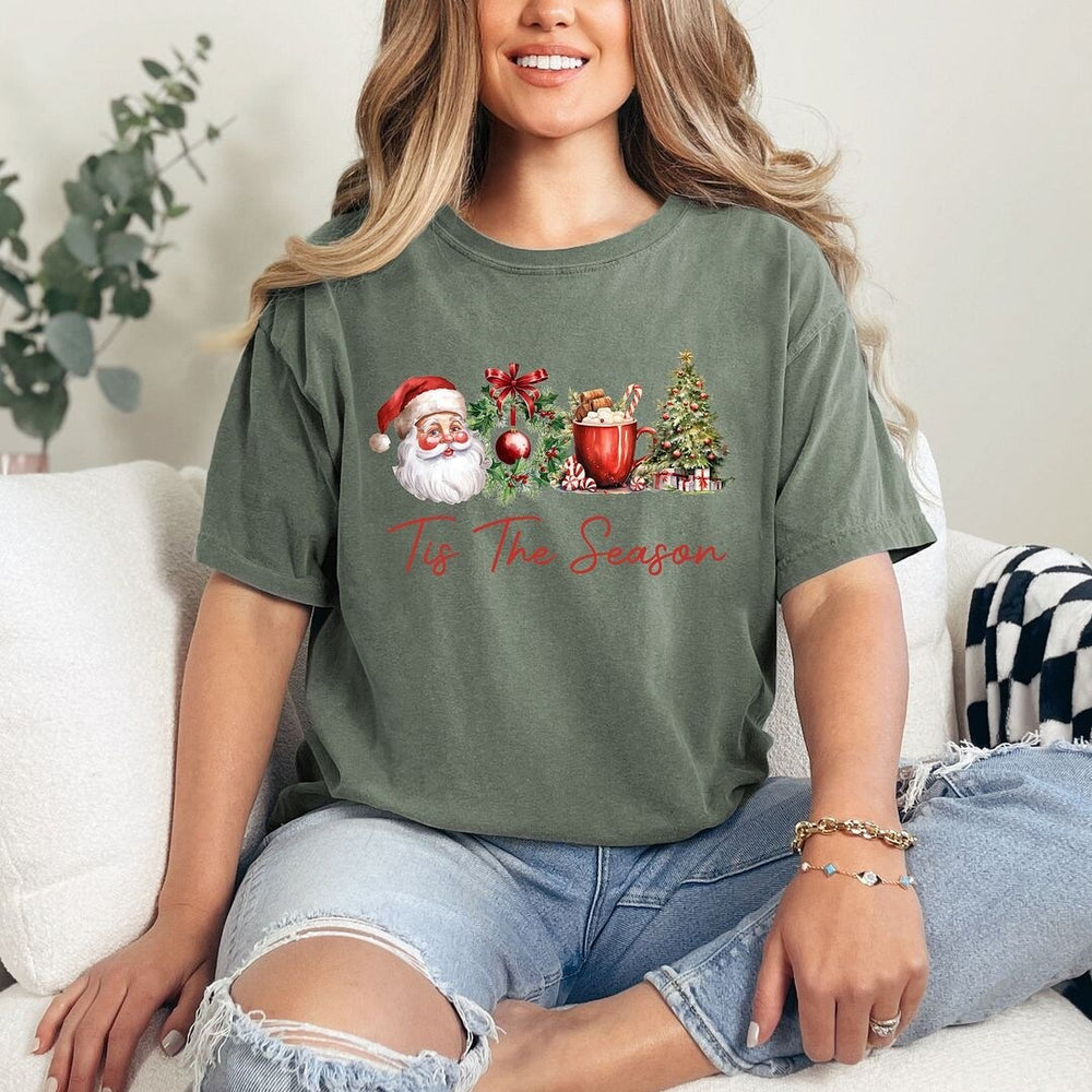 Tis The Season Christmas Collage Garment Dyed Tee