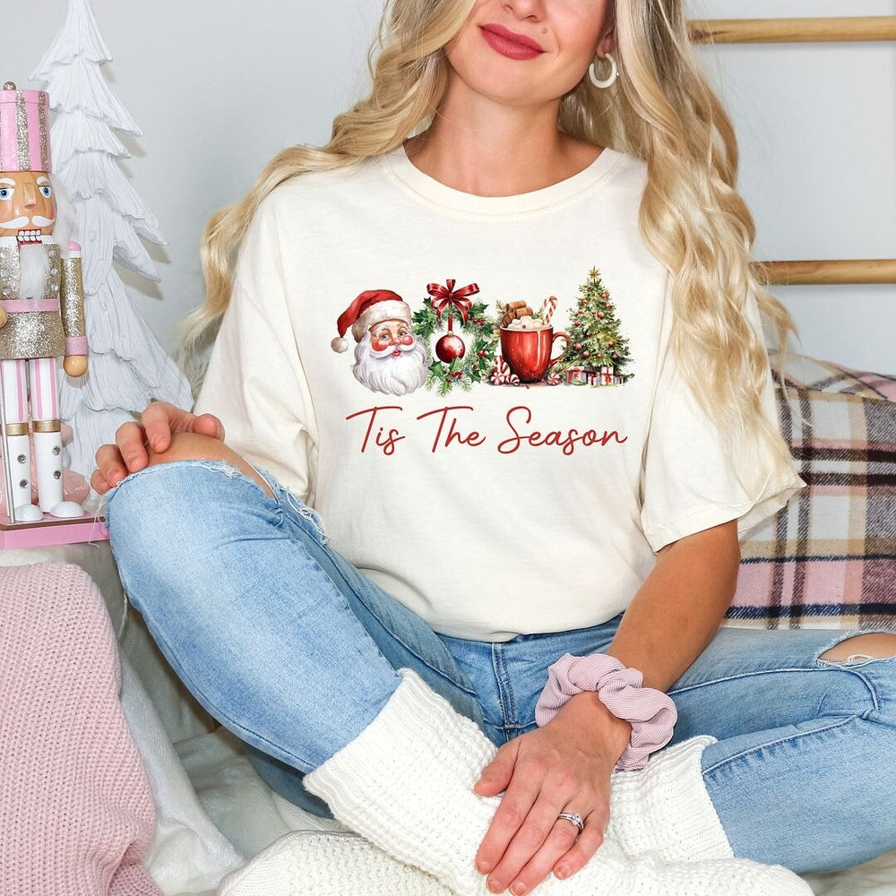 Tis The Season Christmas Collage Garment Dyed Tee