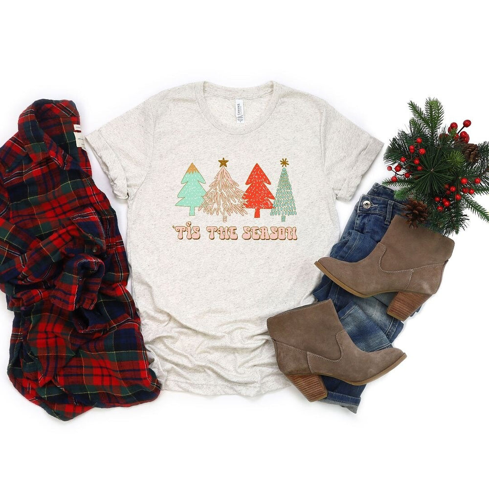 Tis The Season Trees Grunge Short Sleeve Crewnneck Tee