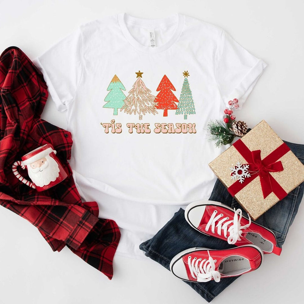 Tis The Season Trees Grunge Short Sleeve Crewnneck Tee