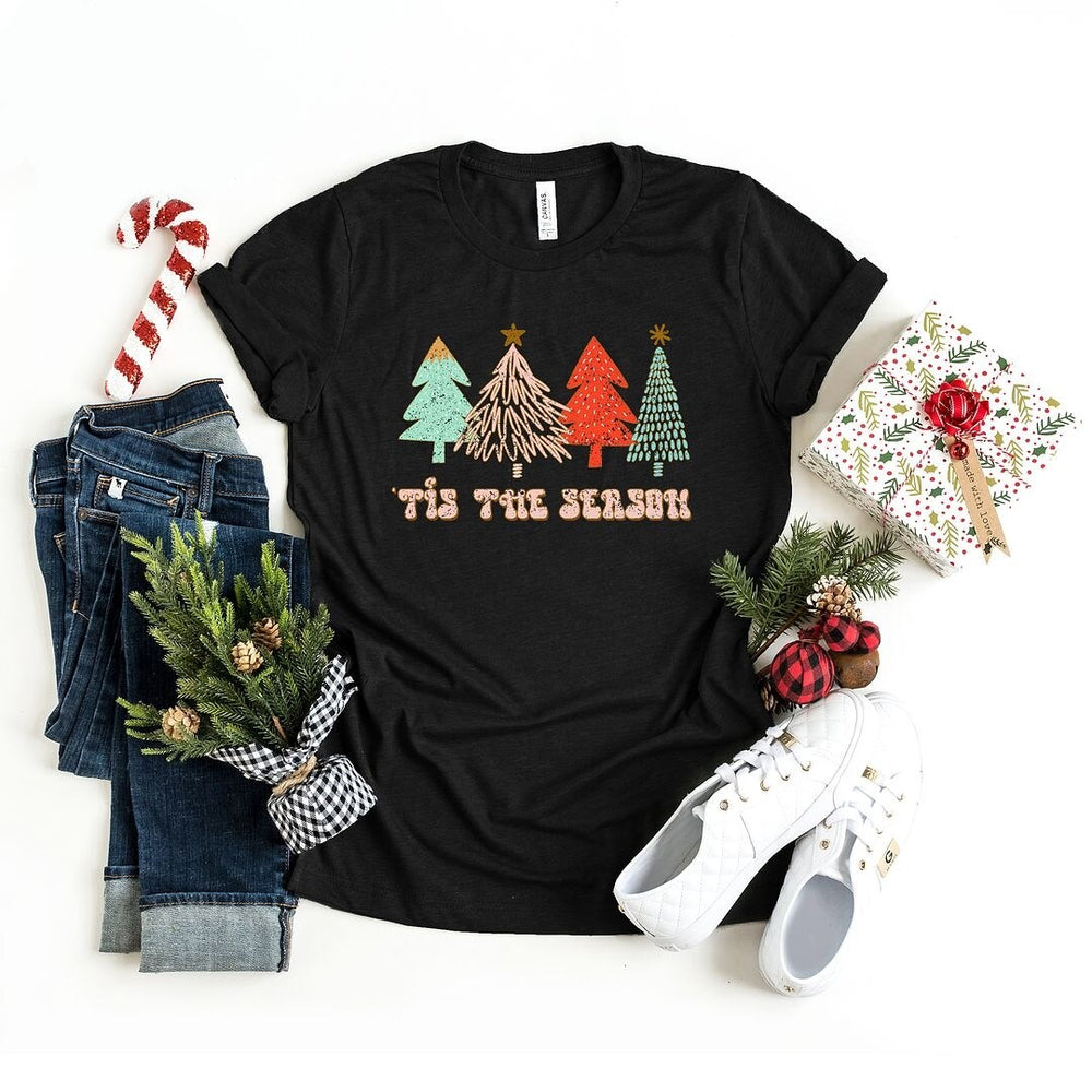 Tis The Season Trees Grunge Short Sleeve Crewnneck Tee