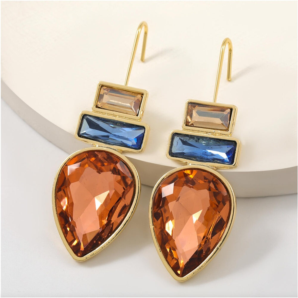 Topaz, Blue Champagne Geometric Crystal Threader Earrings