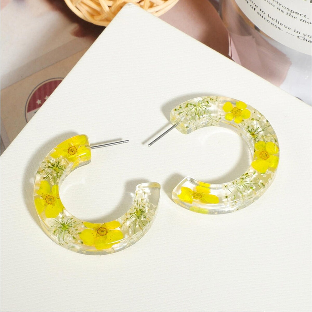 Transparent Yellow Flower Hoop Earrings