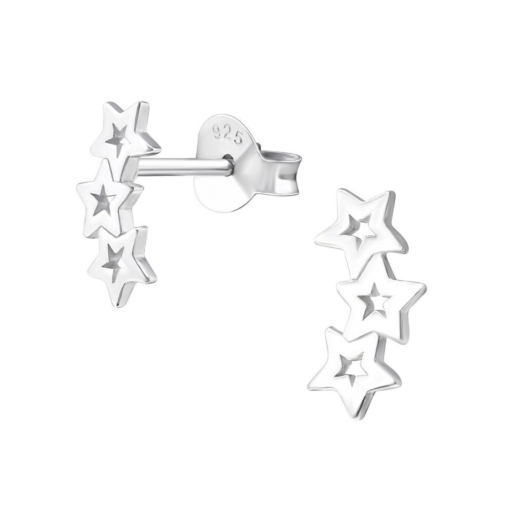 Tri-Star Sterling Silver Stud Earrings