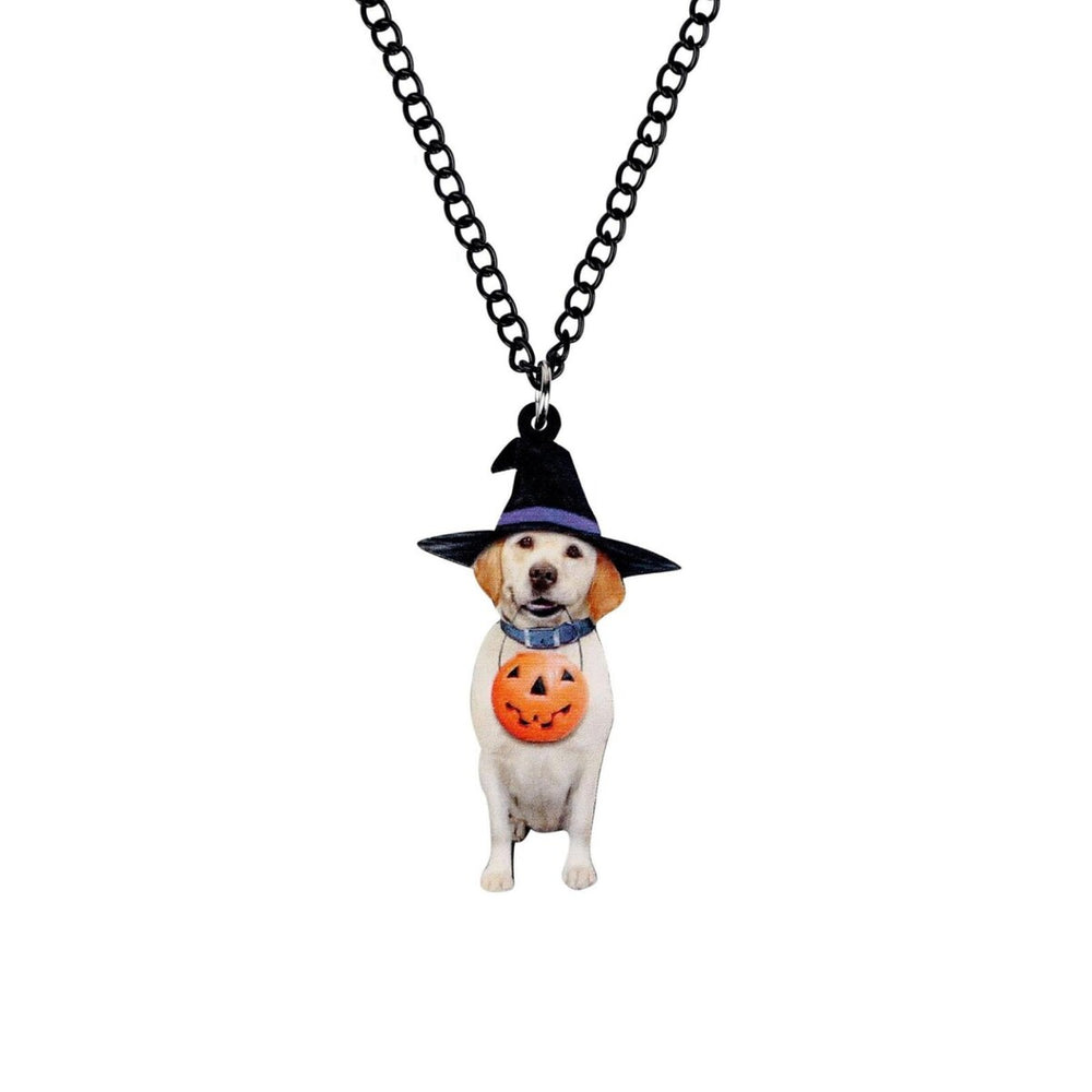 Trick Or Treating Dog Pendant Necklace - White