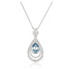 Triple Teardrop Aqua Swarovski Crystal Pendant Necklace - White