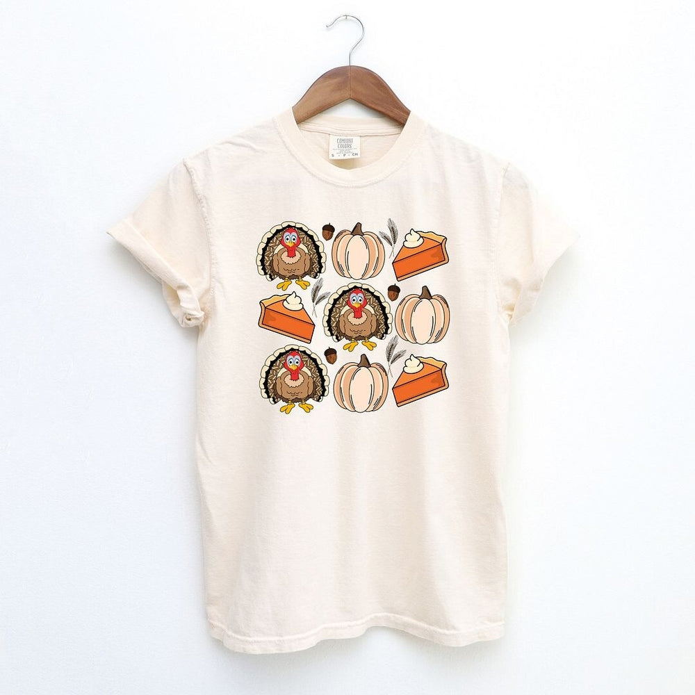 Turkey Pumpkin Pie Grid Garment Dyed Tee