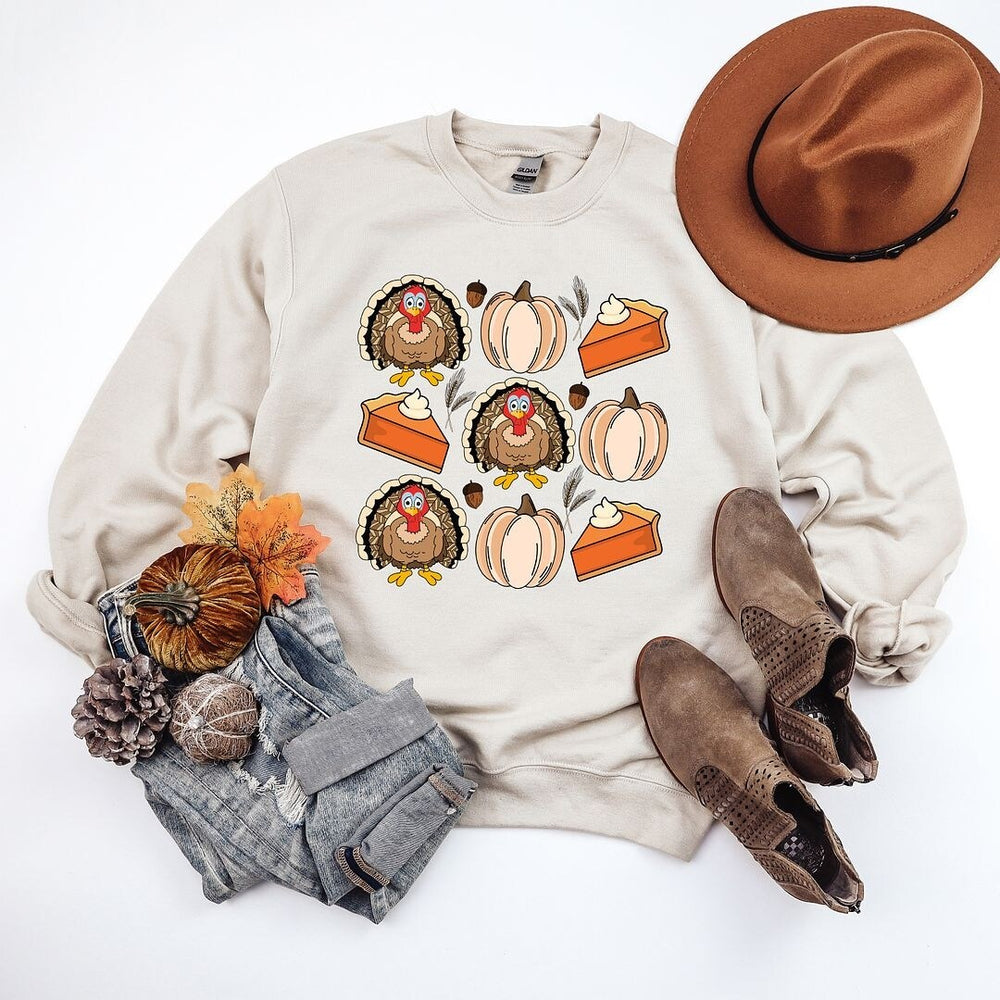 Turkey Pumpkin Pie Grid Graphic Sweatshirt