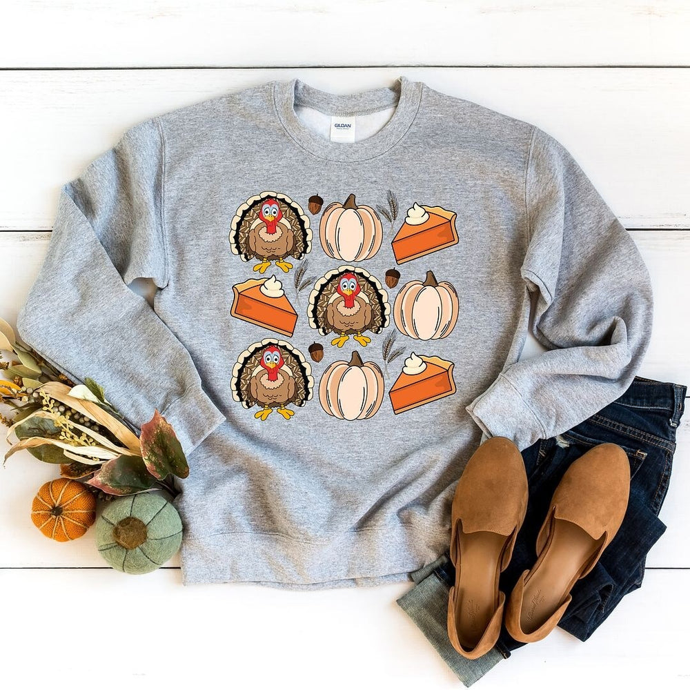 Turkey Pumpkin Pie Grid Graphic Sweatshirt