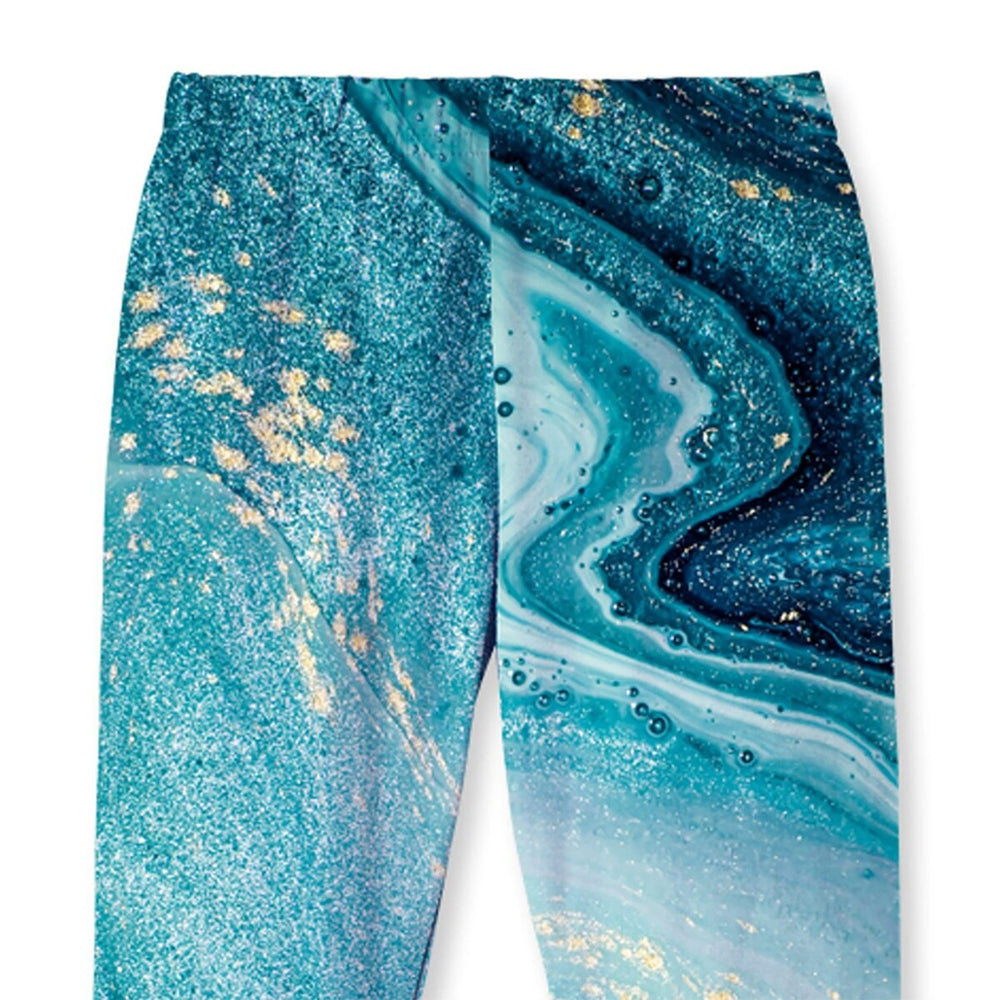 Turquoise Abstract Marble Print Leggings