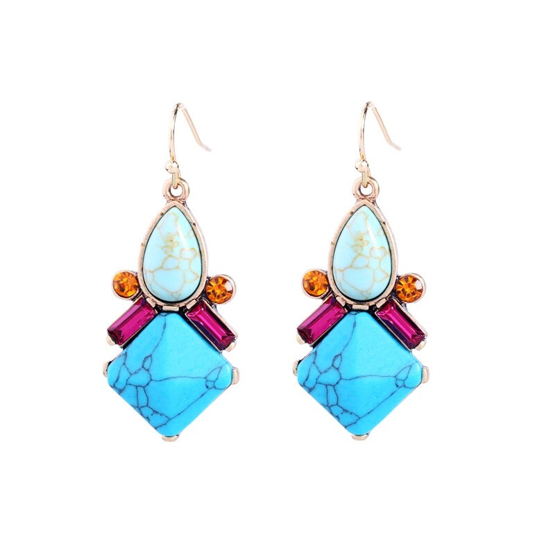 Turquoise Crystal Art Deco Drop Earrings