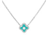 Turquoise Enamel Flower Charm Necklace - Ag Sterling - White