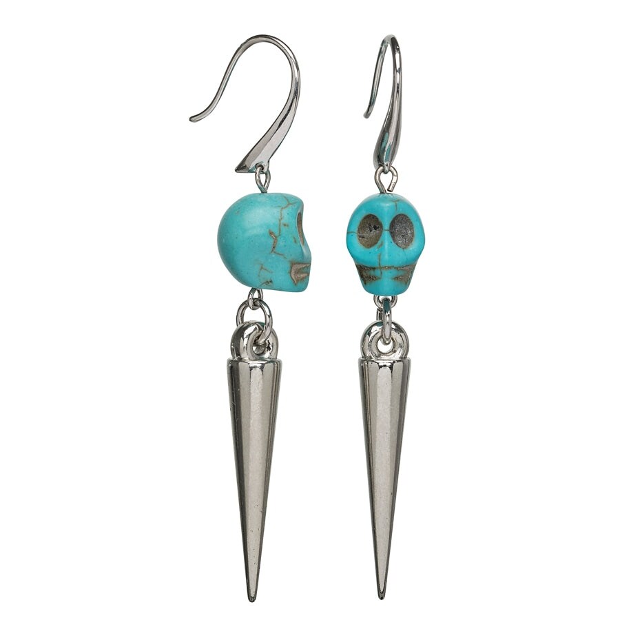 Turquoise Howlite Skull Spike Drop Earrings