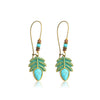 Turquoise Leaf Wood Bead Drop Earrings