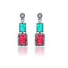 Turquoise Pink Crystal Rectangular Drop Earrings