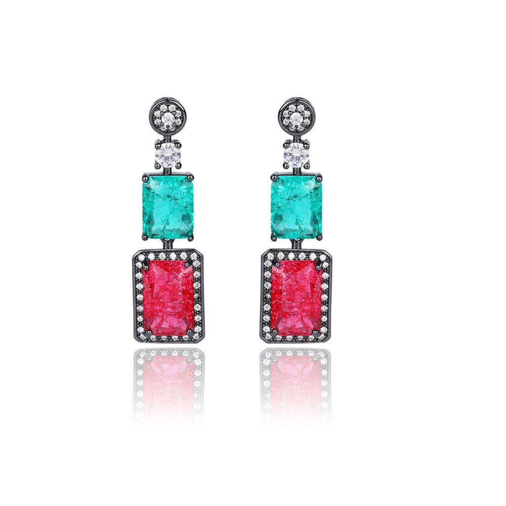 Turquoise Pink Crystal Rectangular Drop Earrings