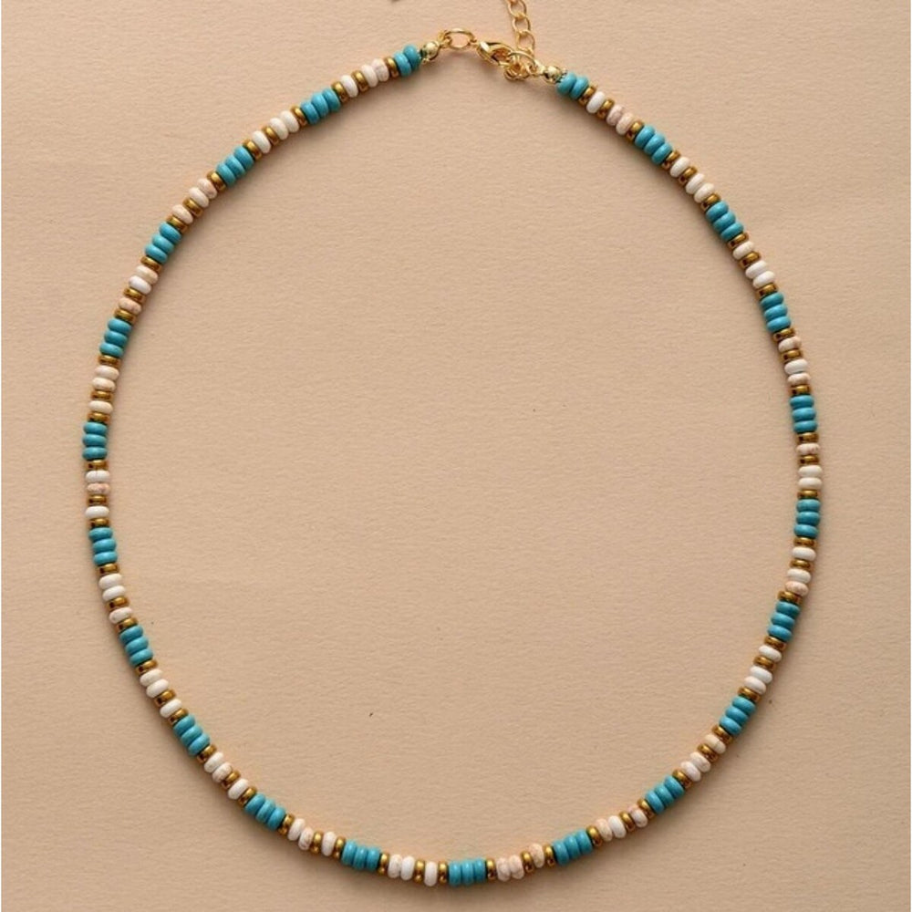 Turquoise White Beaded Necklace