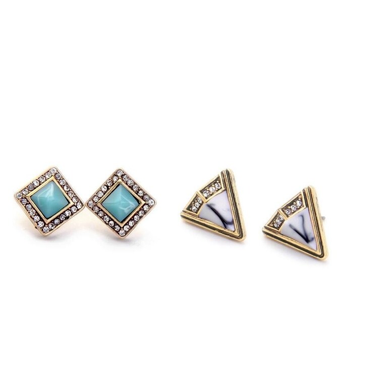 Turquoise White Marbled Geometric Earring Stud Set