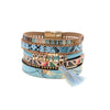 Turquoise & Goldtone Multi-Patterned Faux Leather Bracelet with Tassel