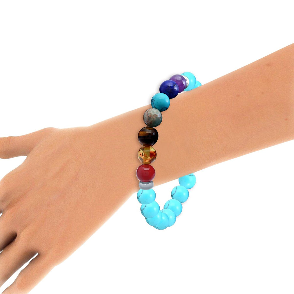 Turquoise and Chakra Bead Stretch Bracelet