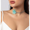 Turquoise and Silvertone Flower Choker Necklace - White