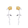 Two Toned Gold Silver Rose Drop Earrings