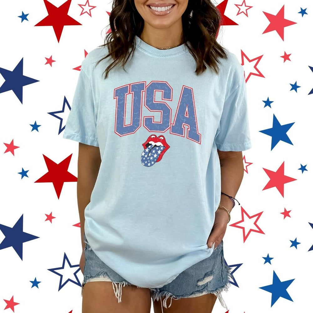 USA Patriotic Lips Garment Dyed Tee