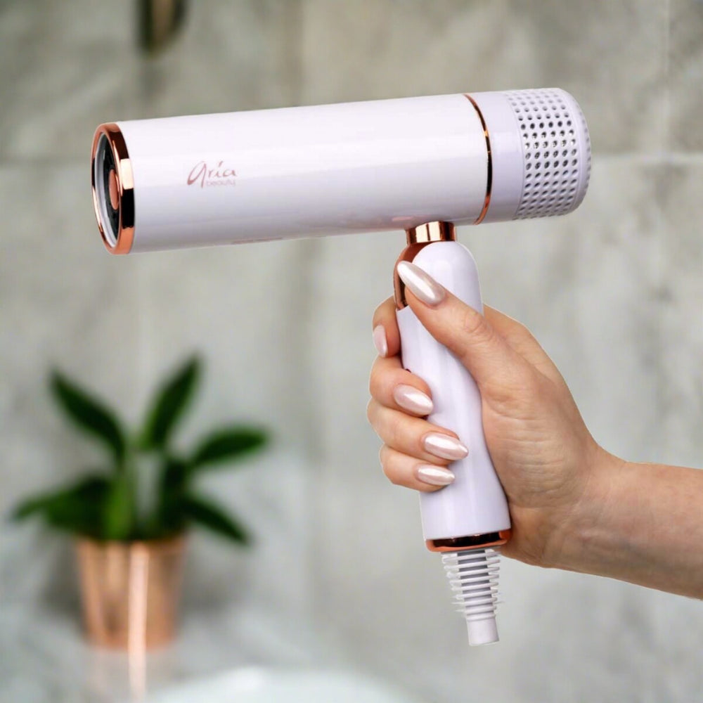 Ultra Sleek Foldable Travel Hair Dryer - Rose Gold/White