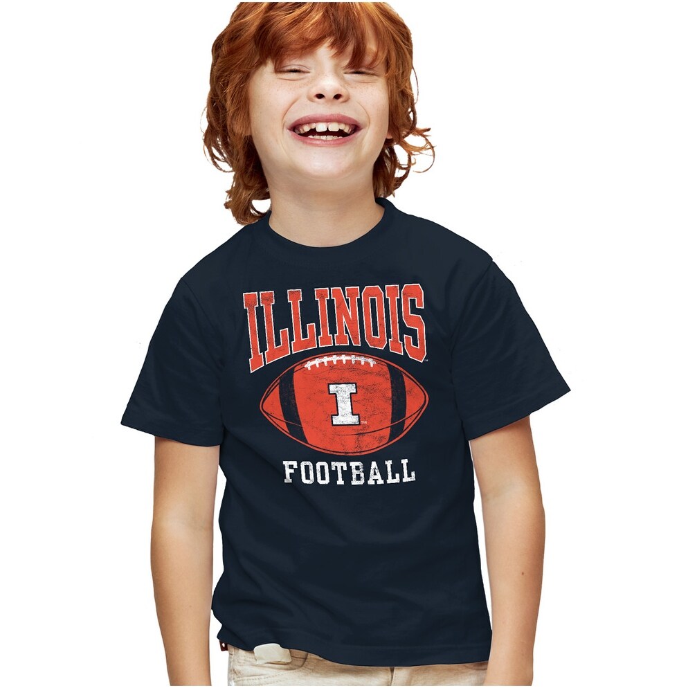 University of Illinois Football Ball Kids T Shirt for Youth Boys and Girls