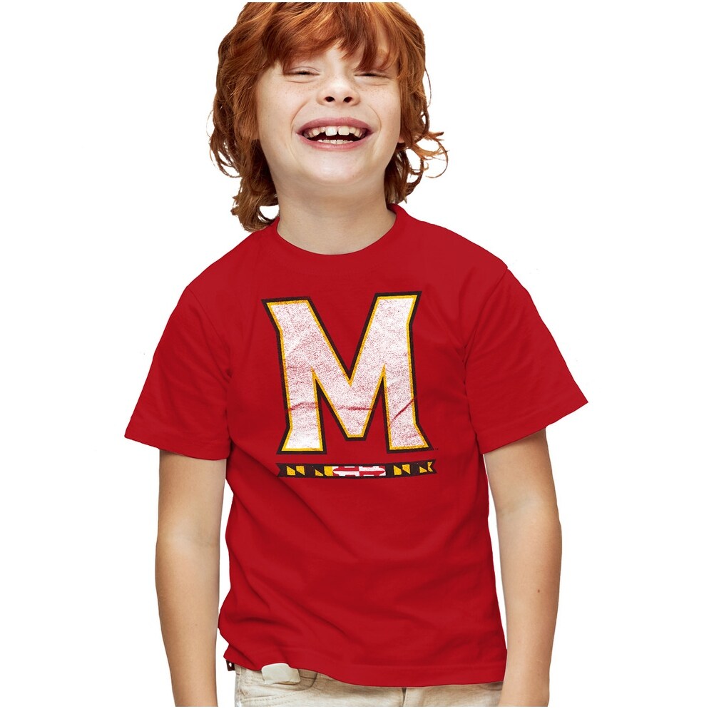 University of Maryland Distressed Primary Kids T Shirt for Youth Boys and Girls