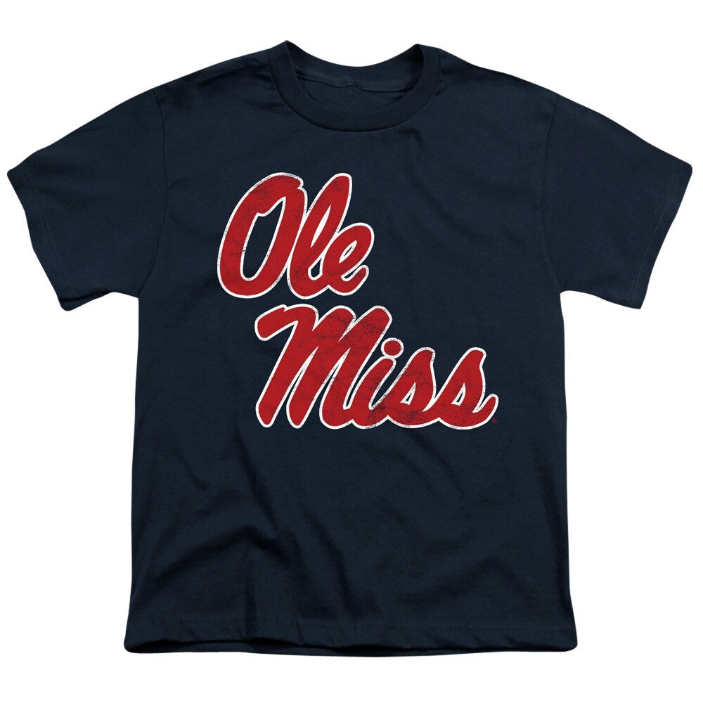 University of Mississippi Distressed Primary Kids T Shirt for Youth Boys and Girls